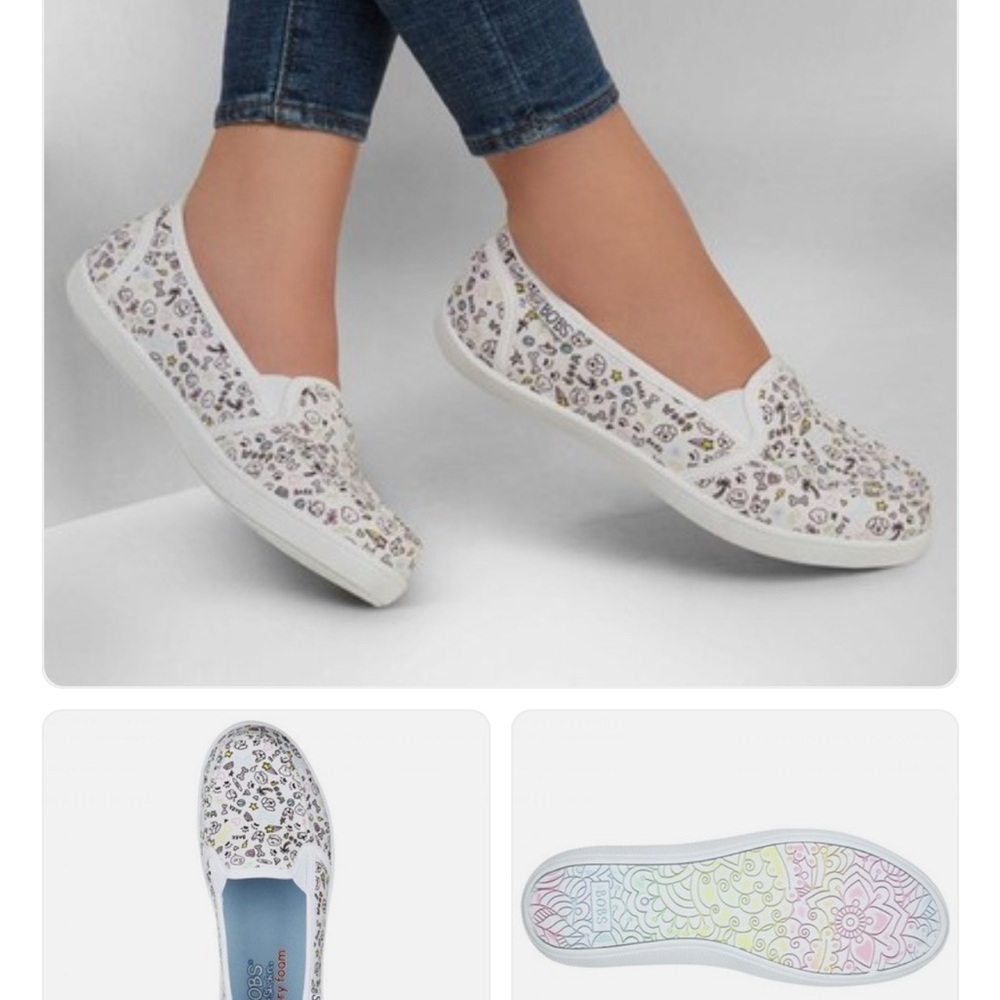 Bobs by Skechers Cute Doodle Dots Slip-On Canvas Shoes Size 7 *NWT
